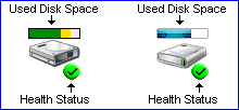 Hard disk health and used space displayed on hard disk icons