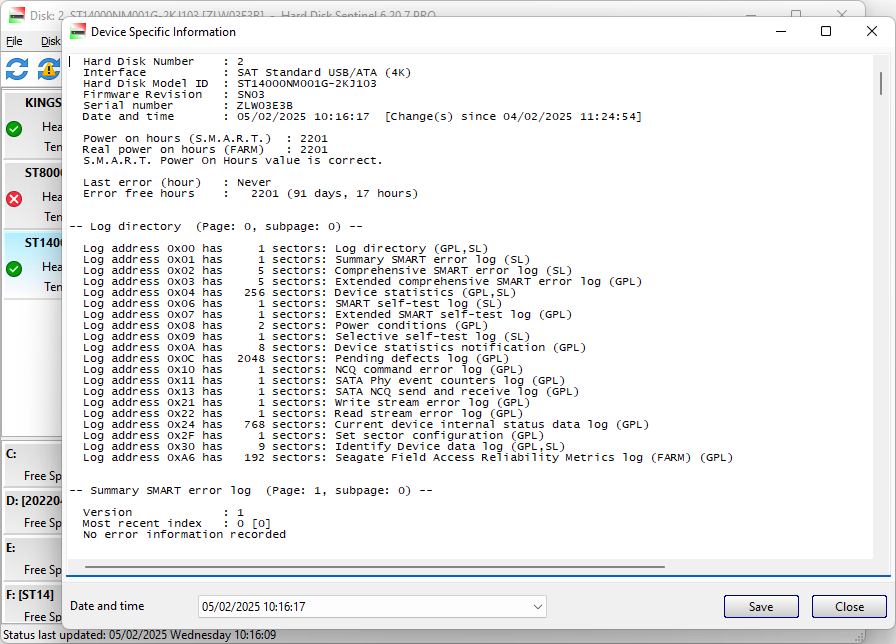 Seagate Field Access Reliability Metrics log (FARM log) Power on hours correct value in Hard Disk Sentinel